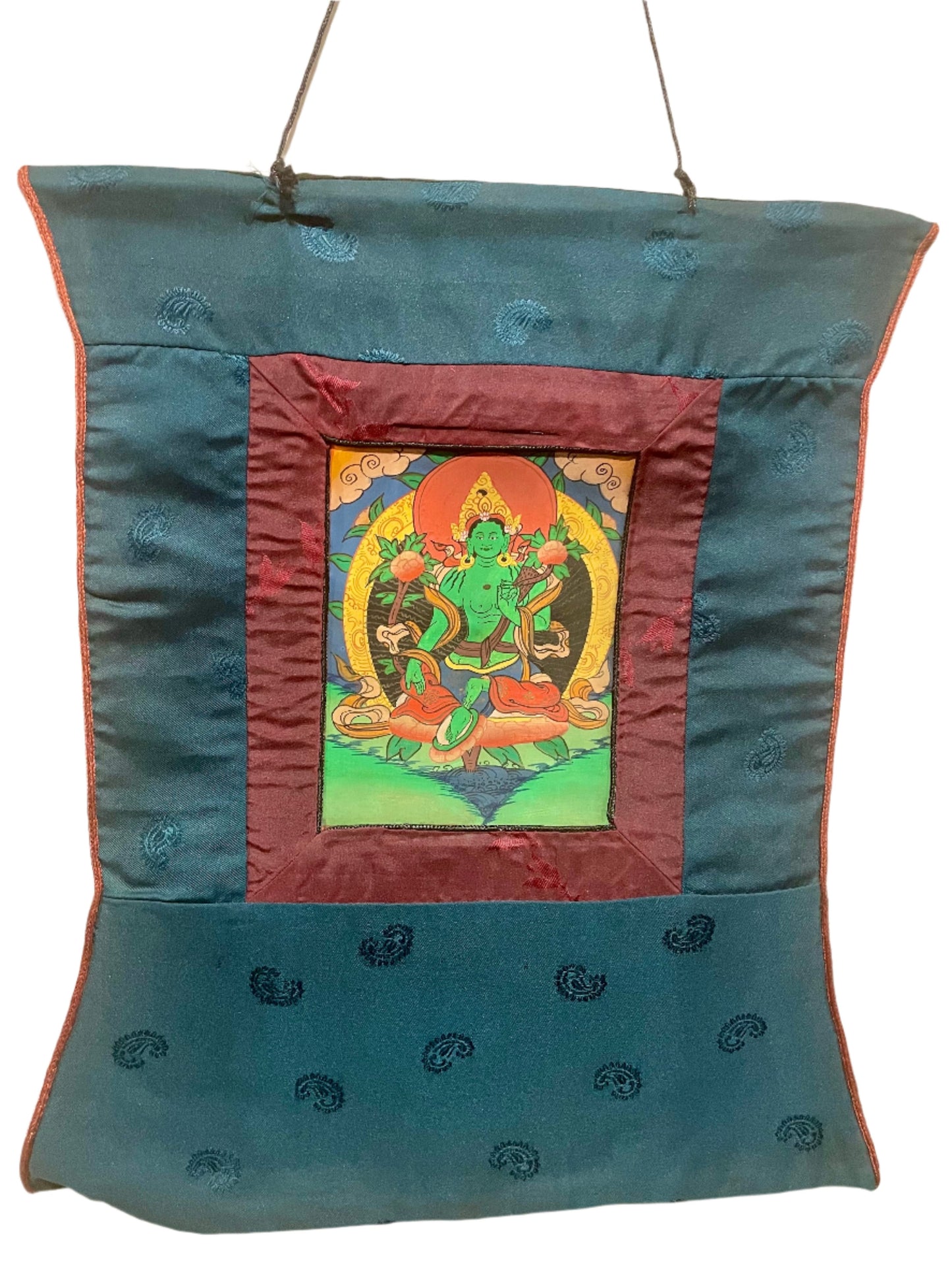 Green Tara Painting with Brocade | For Prosperity and Happiness