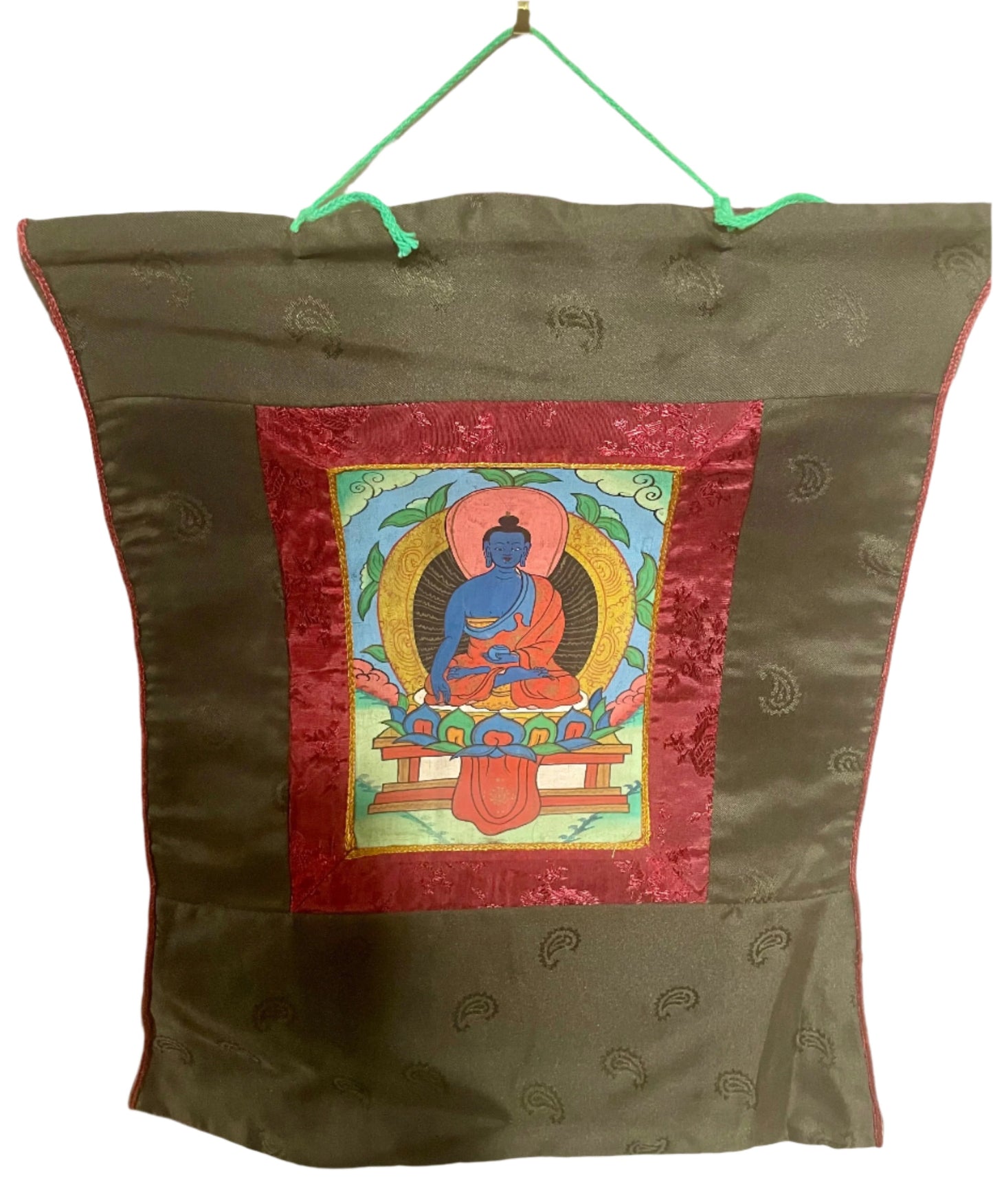 'Bhaisajyaguru' (Medicine Buddha) Painting with Brocade | Associated with Wellness and Healing