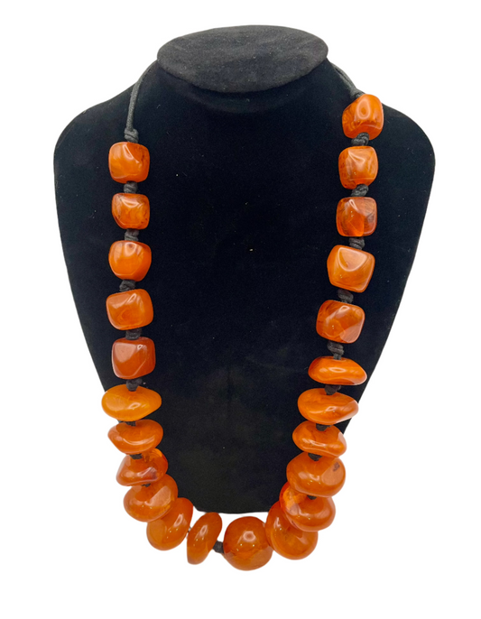 Tibetan warm Orange hue Necklace with Smooth Semi-Translucent Beads