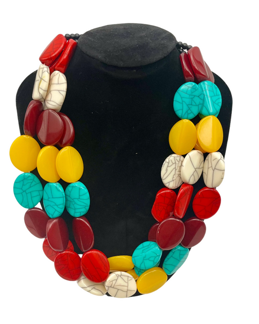 Tibetan Necklace made of Multicolor Flat Beads